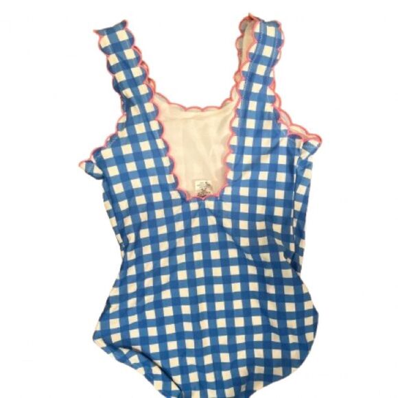 Crown & Ivy Blue and White Checkered Kids Swim One Piece - Picture 5 of 6